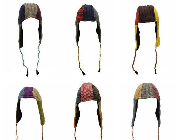 Handmade Knit 100% Wool Funky Unisex Multi Colour Tassel Sherpa Gaucho Hat Warm Fleece Lining P28-P36