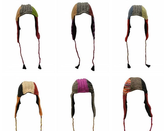 Handmade Knit 100% Wool Funky Unisex Multi Colour Tassel Sherpa Gaucho Hat Warm Fleece Lining P19-P27
