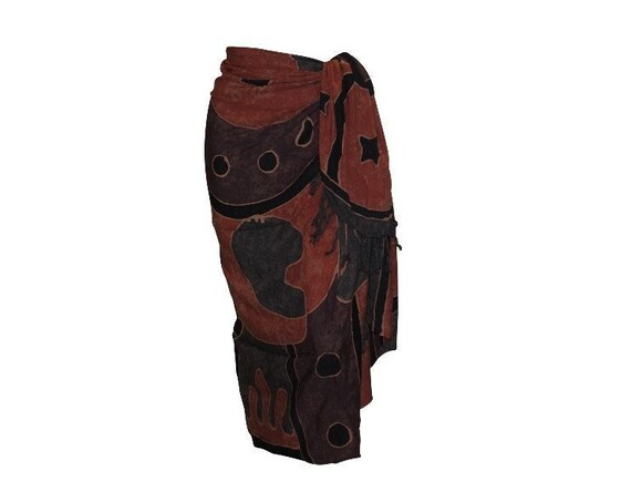 Boho Abstract Hand Printed Sarong Hippie Tasselled Wrap Around Tie Skirt P206