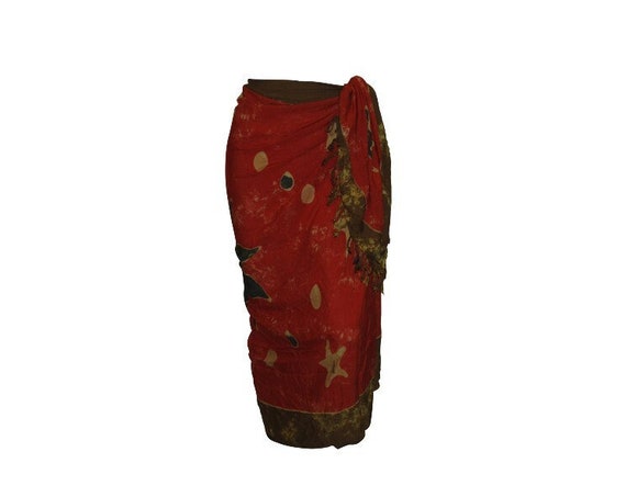 Boho Abstract Hand Printed Sarong Hippie Tasselled Wrap Around Tie Skirt P207