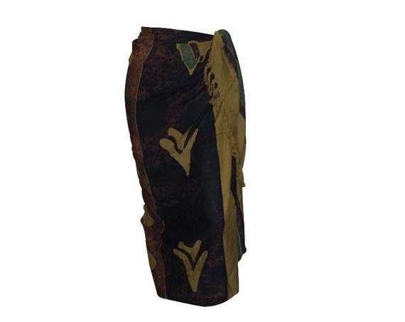 Boho Abstract Hand Printed Sarong Hippie Tasselled Wrap Around Tie Skirt P209