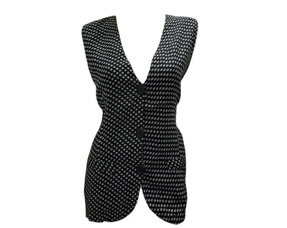 Retro Daisy Print Waistcoat Vintage Floral Button up Vest Free Size Up To 14 Black