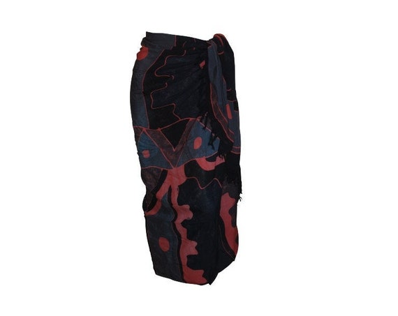 Boho Abstract Hand Printed Sarong Hippie Tasselled Wrap Around Tie Skirt P186