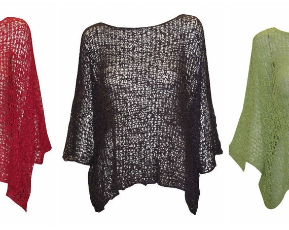 Womens Crochet Oversized Knit Top Batwing Boho Cover up Free Size 8-26