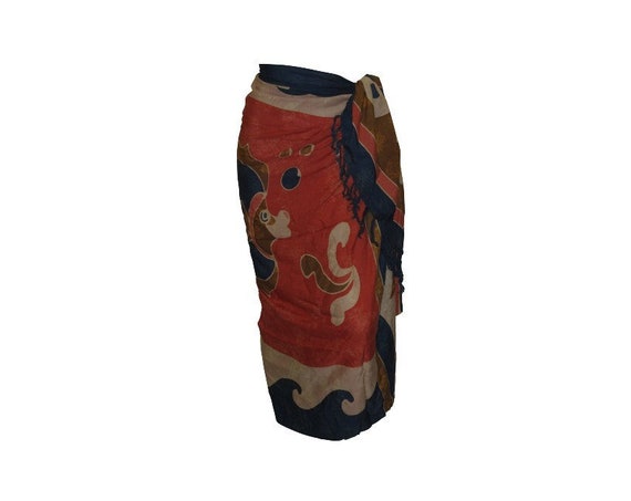 Boho Abstract Hand Printed Sarong Hippie Tasselled Wrap Around Tie Skirt P188