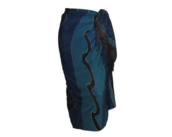 Boho Abstract Hand Printed Sarong Hippie Tasselled Wrap Around Tie Skirt P201