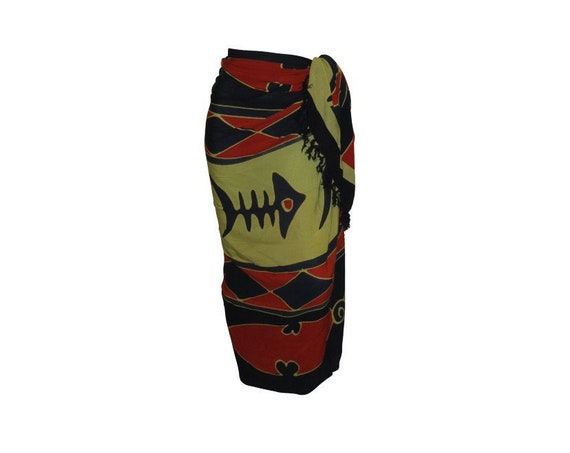 Boho Abstract Hand Printed Sarong Hippie Tasselled Wrap Around Tie Skirt P183