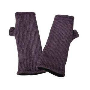 Handmade Knit Hand warmers 100% Wool Winter Fingerless Plain Fleece Lined Gloves One Size Purple