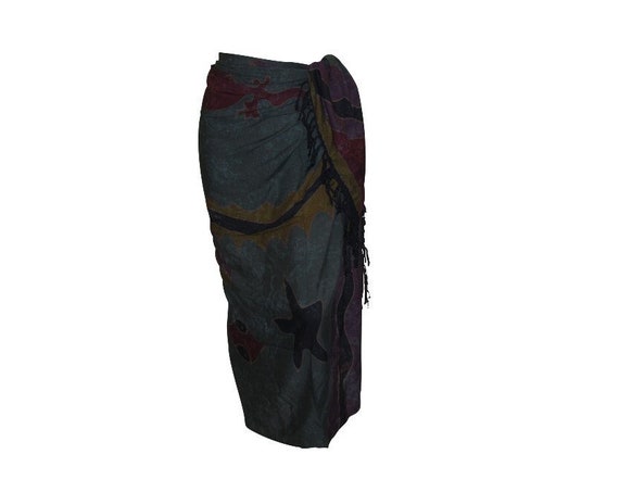 Boho Abstract Hand Printed Sarong Hippie Tasselled Wrap Around Tie Skirt P208
