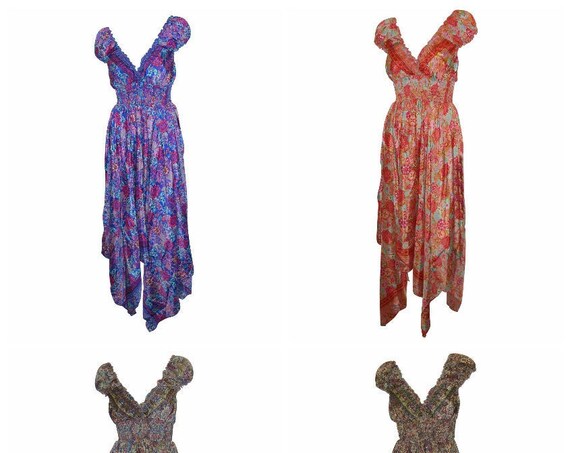 Recycled V Neck Handkerchief Maxi Ruffle Boho Dress Free Size Up To 18