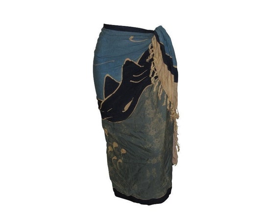 Boho Abstract Hand Printed Sarong Hippie Tasselled Wrap Around Tie Skirt P179
