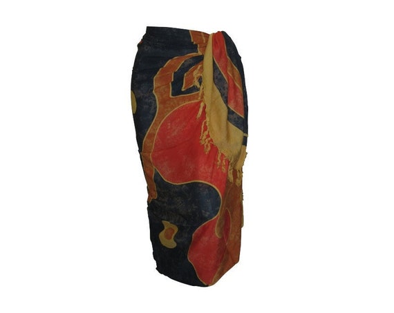 Boho Abstract Hand Printed Sarong Hippie Tasselled Wrap Around Tie Skirt P184