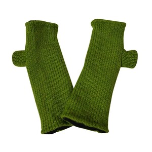 Handmade Knit Hand warmers 100% Wool Winter Fingerless Plain Fleece Lined Gloves One Size Green
