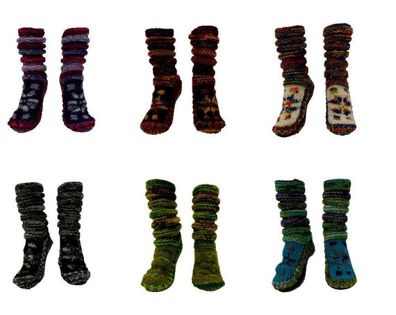 Handmade 100% Wool Boho Chunky Winter Knit Unisex Hippie Socks Cosy Warm Fleece Lining Up To UK Size 9