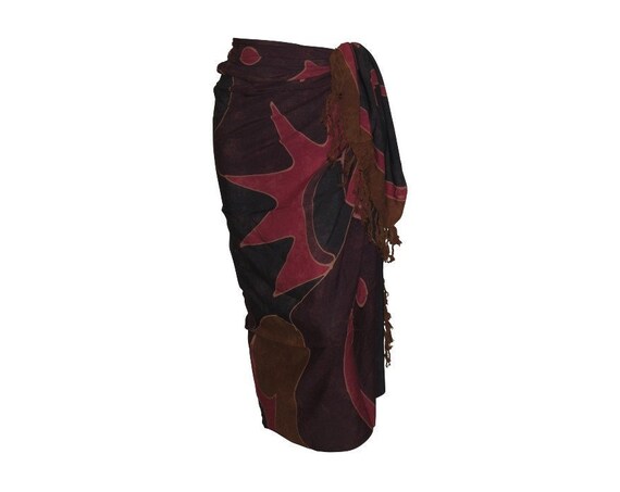 Boho Abstract Hand Printed Sarong Hippie Tasselled Wrap Around Tie Skirt P192