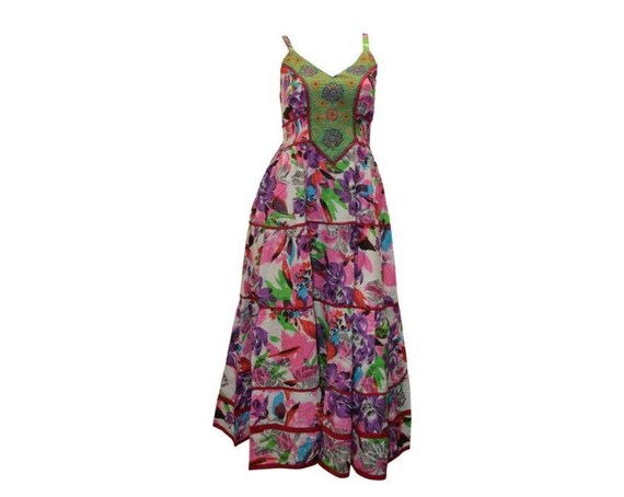 Cotton boho hippie sleeveless floral vintage style embroidered panelled maxi dress free size up to size 14 P20