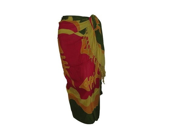 Boho Abstract Hand Printed Sarong Hippie Tasselled Wrap Around Tie Skirt P177
