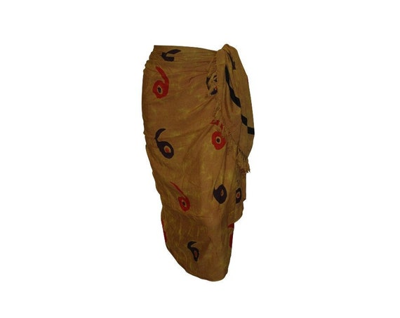 Boho Abstract Hand Printed Sarong Hippie Tasselled Wrap Around Tie Skirt P170
