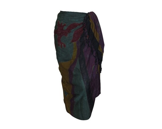 Boho Abstract Hand Printed Sarong Hippie Tasselled Wrap Around Tie Skirt P171