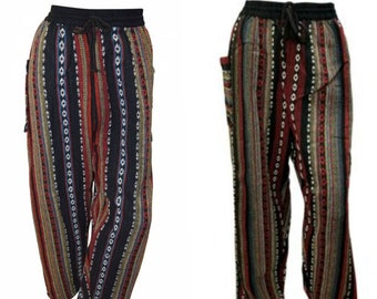 Boho Nomad Unisex Trousers Ethnic Aztec Striped Pattern Pants Free Size 16-22