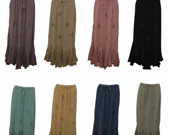 FREE SIZE BOHO SEMI LACE EMBROIDERED TONE TO TONE HIPPIE GYPSY SKIRT 10-22