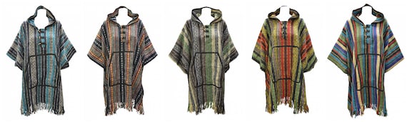 Handmade 100% Cotton Plus Size Unisex Bohemian Hood Poncho Ethnic Blanket Style Hippie Free Size
