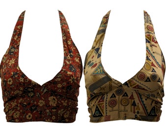 Haut court rétro recyclé recyclé, brassière dos nu festival bohème taille unique P128