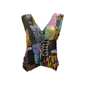 Handmade Recycled Waistcoat Funky Boho Retro Patchwork Vest Size 14 P89