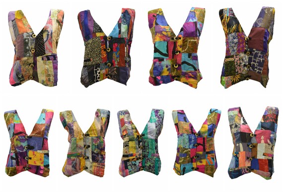 Handmade Upcycled Waistcoats Funky Boho Retro Patchwork Vest Size 14 P52- P60