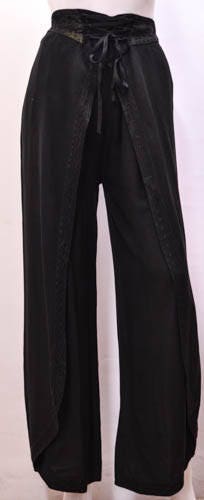 Image of Hippie Boho Embroidery Lace Up Cape Overlay Wide Leg Trousers Pants Black