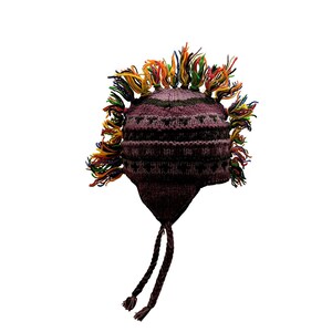 Hand Knit Wool Mohawk Hat: Fleece Lined Ear Flap Tassel Beanie