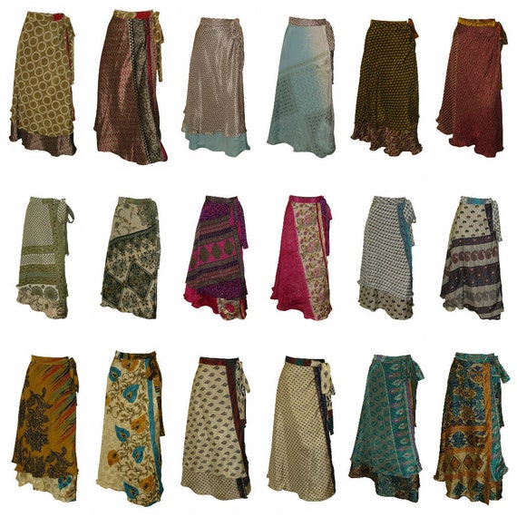 Upcycled Retro Reversible Skirt Vintage Sari A-line Layered Knot Boho Midi Free Size Up To 20 P95- P103