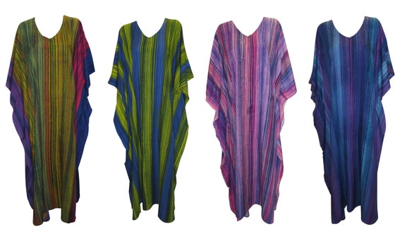 Womens Plus Size Kaftan Boho Hippie Stripe Tie-Dye Batwing Sleeves Loungewear Free Size Up To 28