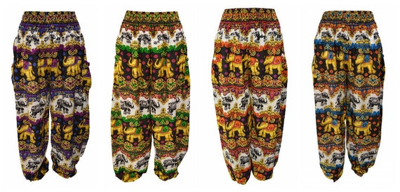 Womens Hippie Lounge Pants Elephant Damask Print Yoga Harem Loose Trousers Freesize 8-20