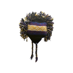 Hand Knit Wool Mohawk Hat: Fleece Lined Ear Flap Tassel Beanie