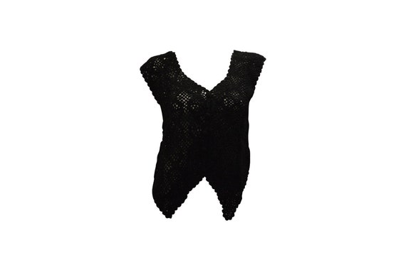 Boho hippie crochet vintage style knitted upcycled sleeveless waistcoat black freesize up to size 16