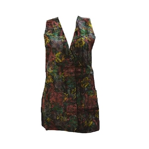 Recycled Retro Velvet Waistcoat Boho Vintage style Abstract Pattern Vest Free Size up to 14 P6