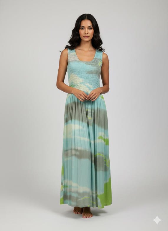 Handmade Boho Abstract Print Maxi Dress: Plus Size Rayon Sleeveless UK 22