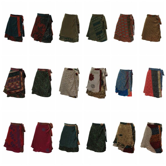 Upcycled Retro Reversible Skirt Boho Vintage Sari Layered Knot Miniskirt Free Size Up To 18 P19-P27
