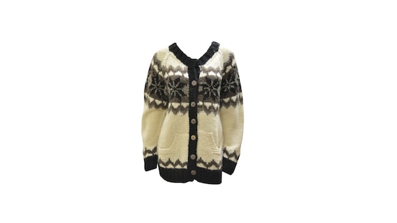 100% Wool Chunky Knit Cardigan Oversized Unisex Long Sleeves Fair isle Cosy Winter Sweater  S/M L/XL