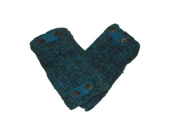 100% Wool Hand Knit Fingerless Gloves | Winter Hand warmers Fleece Lined One Size P1