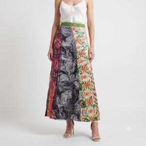 Boho Upcycled Rayon Wrap Skirt: Patchwork Maxi Sarong
