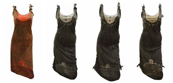 Womens Recycled Ruched Tie Dress Rip Effect Embroidered Boho Shift Midi 8/10