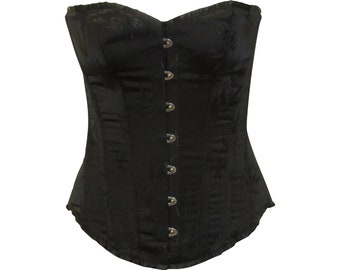 Antique Recycled Renaissance Steel Boned Over-bust Back Laced Bustier Corset Top Black XL/XXL