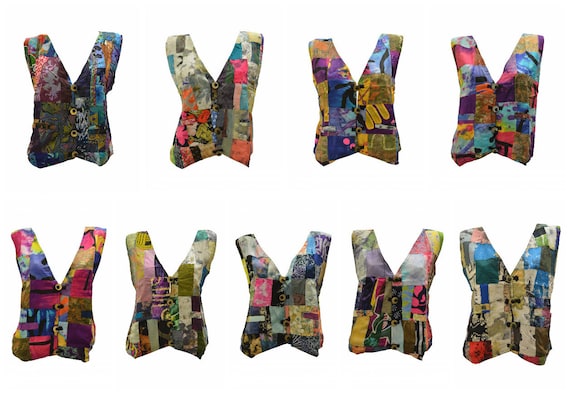 Handmade Upcycled Waistcoats Funky Boho Retro Patchwork Vest Size 14 P61- P69