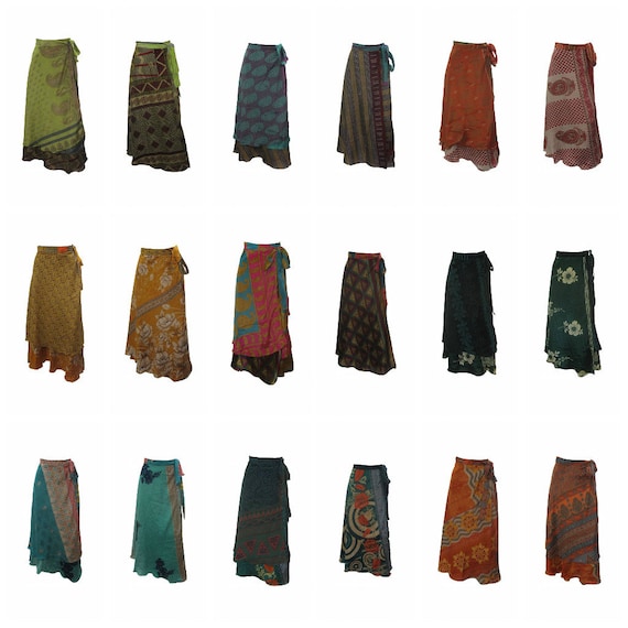 Upcycled Retro Reversible Skirt Vintage Sari A-line Layered Knot Boho Midi Free Size Up To 20 P39- P50