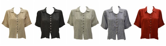 Womens Retro Crop Shirt Collared Embroidered Short Sleeve Boho Blouse Free Size Up To 16