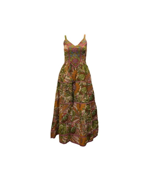 Cotton boho hippie sleeveless floral vintage style embroidered panelled maxi dress free size up to size 14 P8