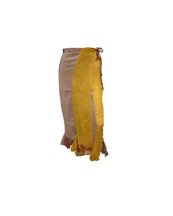 Boho Upcycled Skirt Vintage Style Hippie Patchwork Frilled Hem Wrap around Maxi Free size up to size 18 P199