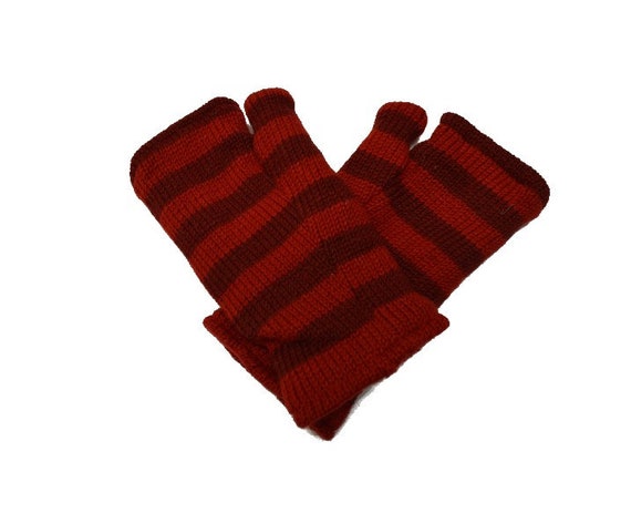 Handmade Knit 100% Wool Winter Striped Fingerless Gloves Warm Fleece Lining Hand Warmers One Size P1